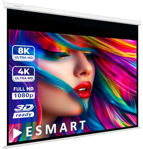 ESMART Professional MIROLO Rollo-Leinwand, Gesamtbreite 254 cm, Tuch: Weiß | Bildfläche 234 × 176 cm, Format 4:3, weißes Tuch für Heimkino und Präsentationen, manuell ausziehbar