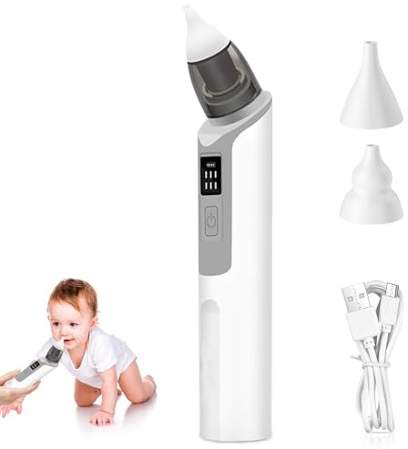 Nasensauger Baby, Nasensauger Baby Elektrisch, Nasensauger Staubsauger, Nasensekretsauger Mit 6 Saugstufe & 2 Silikon Tipps Für Neugeborene Kleinkinder Und Säuglinge Usb-Aufladung(Grau)