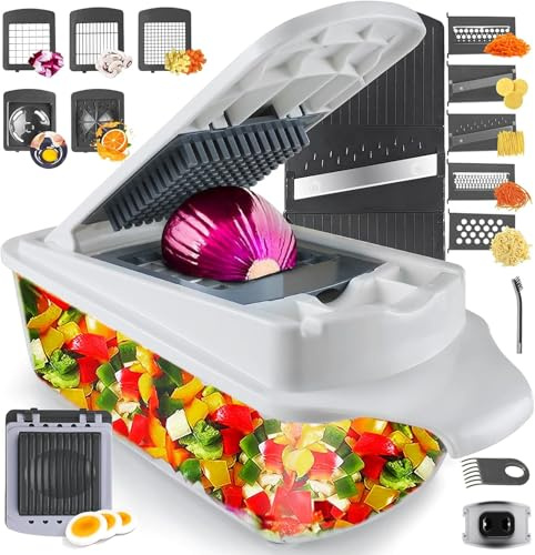 RüK 22-in-1 Gemüseschneider Zwiebelschneider, Mandoline Gemüsehobel, Zerkleinerer, Obstschneider - Vegetable Chopper, ABS