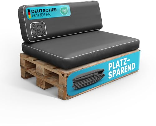 Bestlivings Palettenkissen Set 2-teilig (Anthrazit) Gartensofakissen platzsparend verstaubar innovativ - wasserabweisend - Bezug abnehmbar - Innenkissen aufblasbar, 120x80x15 cm + 120x40x15cm