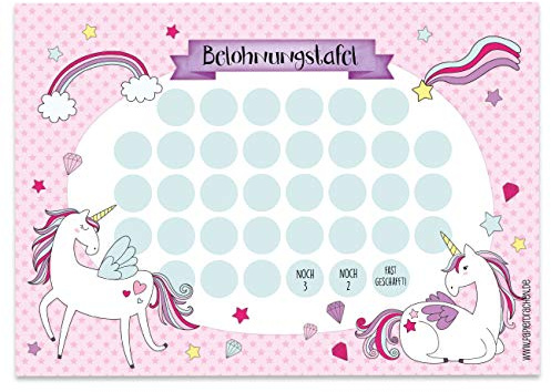 Papierdrachen Belohnungstafel Set für Kinder als Abreißblock 10 Blatt - Motivierendes Konzept als Erziehungshilfe - mit tollen Stickern für Jungs und Mädchen - Motiv Einhorn Set 7