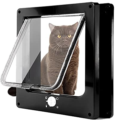 Klassische Katzenklappe 4 Wege Magnet-Verschluss Schwarz,M | Einfache Installation Katzentür Haustiertür, Silent manuelle Haustierklappe innentür in Wand/Holztür/Upvc