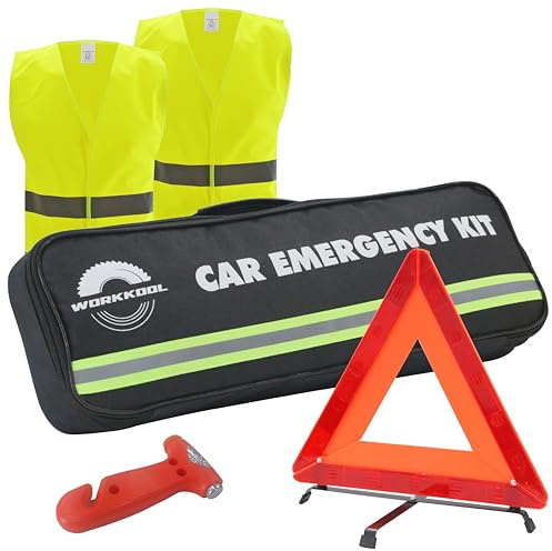 Auto Notfall Kit mit Warndreieck Warnweste und Notfallhammer, Sicherheitsdreieck und Sicherheitsweste fensterbrecher und Sicherheits gurtschneider fürs Auto, Bus, PKW, LKW 4 im 1-Set mit Tragetasche