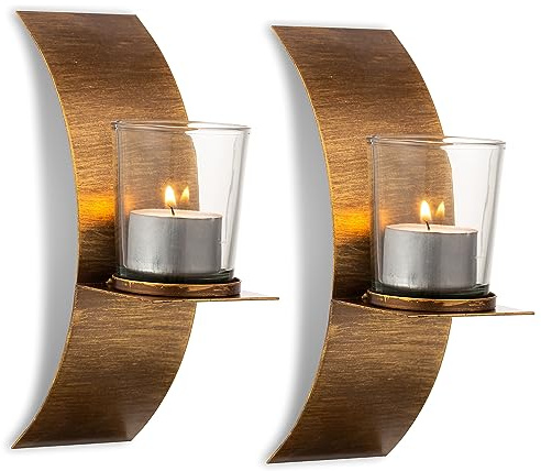 Sziqiqi Kerzenständer Kerzenhalter für Wand - Wandkerzenhalter Gold Bronze Teelichthalter Metall Wanddeko Vintage Kerzenleuchter für Wohnzimmer Schlafzimmer Kamin Badezimmer