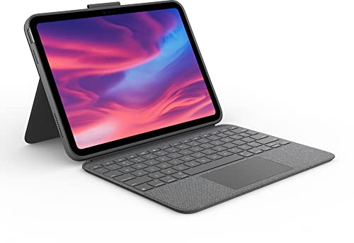 Logitech Combo Touch Case mit Abnehmbarer Tastatur für iPad (10. Generation und A16), großem Präzisions-Trackpad, hintergrundbeleuchteter Tastatur in Standardgröße, Smart Connector, DEU QWERTZ- Grau