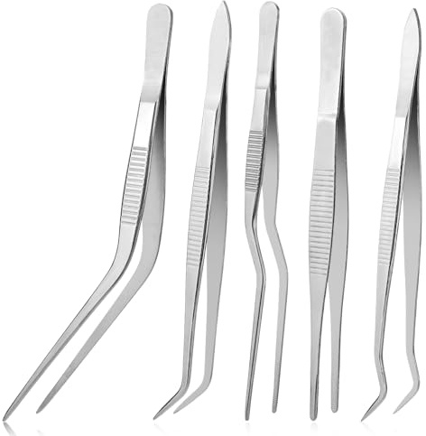 5 Stück Küche Kochpinzette Edelstahl Pinzette Professionelle Küchenwerkzeuge Kitchen Grillpinzette Gebogene Küchenpinzette Pinzette Kochzange für Dekorieren von Speisen Kochen Backen