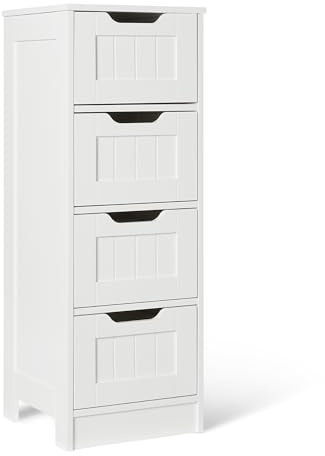 Amazon Basics Badezimmerschrank mit 4 Schubladen, MDF Waschbeckenunterschrank, Weiß, 30 x 30 x 82 cm