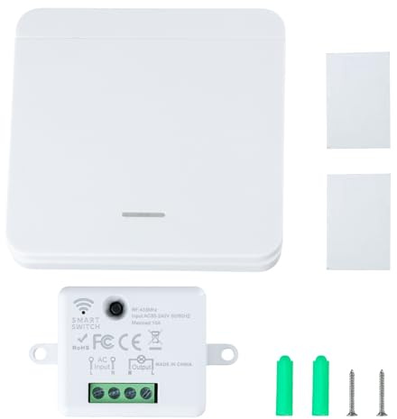 Funkschalter Licht Set Funk Lichtschalter mit Empfänger Keine Verkabelung Erforderlich, Lichtschalter Set Batterieloser Wandschalter Einfache Installation für Lampe und Licht
