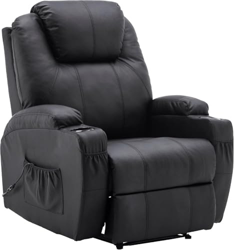 M MCombo Elektrisch Relaxsessel Massagesessel Fernsehsessel Liegefunktion Vibration Heizung 7061 neues Modell (Schwarz-Kunstleder)