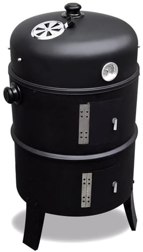 ITA Räuchergrill 3in1 Multifunktional - Grillen, Räuchern, Garen - Modularer Holzkohlegrill Smoker mit Thermometer & regulierbarem Luftabzug am Deckel - Grilltonne Räucherofen