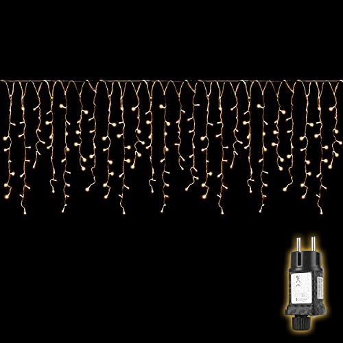 SALCAR 10m Eisregen Lichterkette Außen 400 LED Eiszapfen Warmweiß | Lichtervorhang Fenster Innen 31V mit Timer, 8 Modi, IP44 wasserdicht, für Weihnachten Dachkante, Dachrinne, Balkon & Terrasse