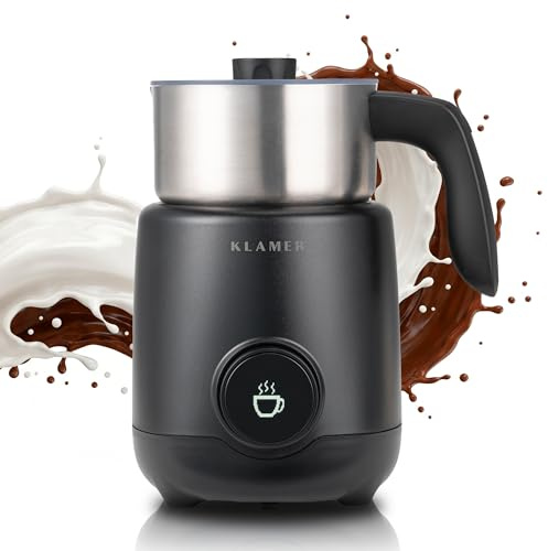 KLAMER Milchaufschäumer Elektrisch 550W, Milchschäumer mit Display & 7 Programmen: Aufschäumen Warm & Kalt, Heiße Schokolade, Hafermilch & Babymilch, Edelstahl 400 ml