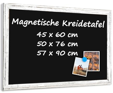 QUEENLINK Magnetische Kreidetafel 45x60cm Magnettafel Schwarz Kreide Tafel mit Weiß Holzrahmen Kreidetafel zum Aufhängen