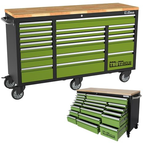 TRUTZHOLM Werkstattwagen Mobile Werkbank Deluxe XXL 20 Schubladen Werkzeugwagen leer (grün/schwarz)
