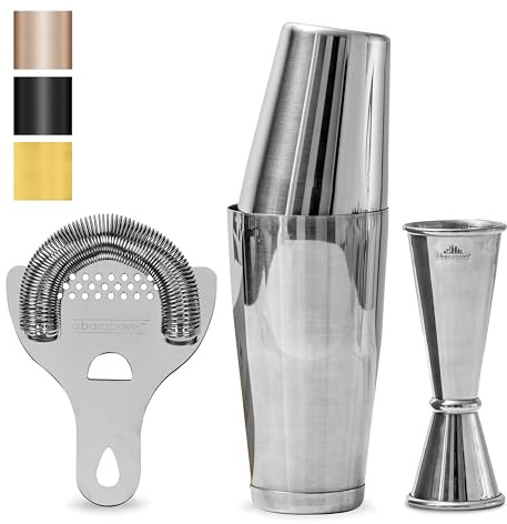 Boston Shaker Set: Professional two-piece Stainless Steel Cocktail Shaker set with Hawthorne Strainer and Japanese Jigger