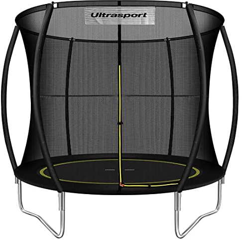 Ultrasport Gartentrampolin federlos, Kindertrampolin , Ø 244, TÜV Rheinland + GS Zertifiziert, Elastik Seilsystem, Komplettset, inkl. gepolsterten Stangen, Sicherheitsnetz und Randabdeckung
