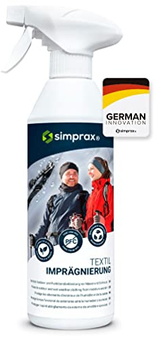 simprax® Textil Imprägnierung - Nachhaltiges Imprägnierspray für Outdoor- u. Funktionstextilien - Gore-Tex | Sympatex | Softshell - Oeko-TEX Zertifiziert | GOTS Approved - ohne Treibgase -600ml