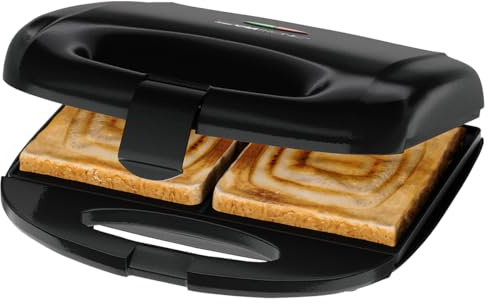 Clatronic® Sandwichmaker | für viereckige Sandwichplatten | Sandwichtoaster mit Antihaftbeschichtung | Toaster Sandwichtoaster mit Backampel | Sandwich Maker bis zu 820 Watt | ST 3814 schwarz