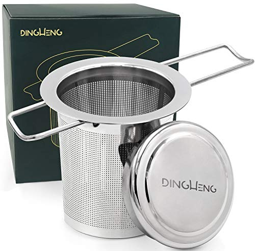 DINGHENG Teesieb Teefilter und Deckel/Abtropfschale,Rostfreies 304 Edelstahl Tee-Sieb für losen Tee,Premium Sieb,Faltbare