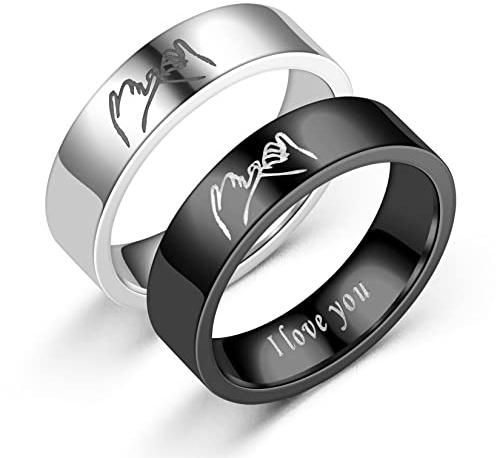 Yifnny Paar Ringe, 2 Stück Pinky Versprechen Ring für Paare Hand in Hand Ring I LOVE YOU Passender Freundschaftsringe Verlobungsring Eheringe Ringe (Pinky Versprechen Ring Größe 7)