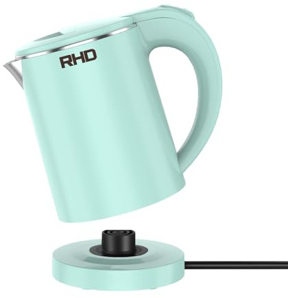 Reisewasserkocher 500ML Wasserkocher Klein, Edelstahl-Teekanne, Sockel mit Aufbewahrungsfunktion für das Netzkabel, Mini Camping Wasserkocher mit 600W für Reisen Camping Wohnwagen oder Unterwegs(Grün)
