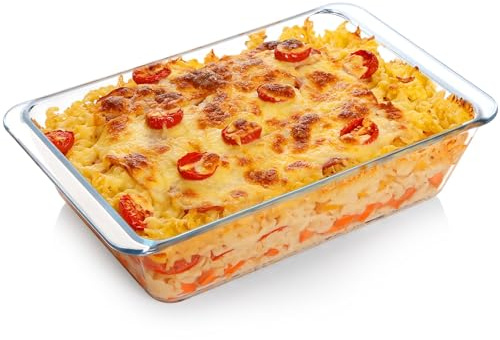 NUTRIUPS Tiefe Glas Auflaufform, 30x20x7.5cm - Glas Ofenform, Rechteckige Lasagneform, Ofenfeste Klarglas- Bratform (3. 5L)