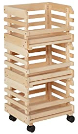 Inter Link – 3 Stapelkisten aus Naturholz massiv – Aufbewahrungskiste auf Rollen, Lagerkiste für Obst, Gemüse – Platzsparend, praktisch und vielseitig einsetzbar – 37 x 30 x 80 cm