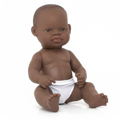 Miniland Babypuppe afrikanischer Junge, 32 cm, Anatomisch Korrekt
