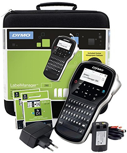 DYMO LabelManager 280 Tragbares Beschriftungsgerät im Koffer | Wiederaufladbares Etikettiergerät mit QWERTZ Tastatur | mit PC- oder Mac-Schnittstelle | für D1 Etiketten in 6, 9 und 12mm Breite