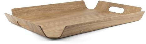 Bredemeijer Serviertablett mit Griff Modern, 39.8 x 28.7 x 4.4 cm | Holztablett aus Weidenholz, Frühstückstablett mit Abgerundeten Kanten, Küchentablett mit 2 Griffen