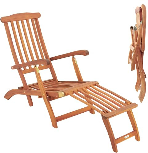Casaria® Sonnenliege Klappbar Holz Wetterfest Gartenliege Rückenlehne 4-Fach verstellbar Fußteil abnehmbar Liegestuhl Akazie FSC®-Zertifiziert Armlehne Garten Balkon Liege