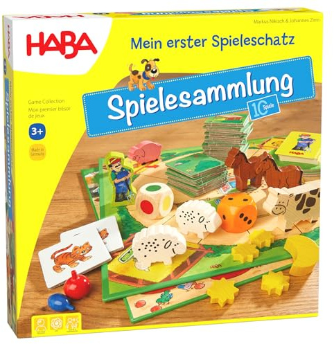 HABA Mein erster Spieleschatz - Große Spielesammlung für Kinder ab 3 Jahren – 10 Klassische Spiele: Memory, Lauf- & Farbspiele – 1004278001