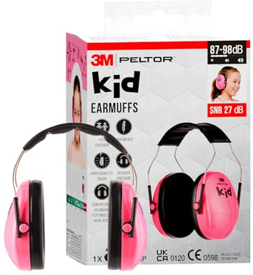 3M Peltor Kid Gehörschutz Kinder -Pink/Rosa- Kapselgehörschutz mit verstellbarem Kopfbügel, Leichter Ohrenschützer mit Lärmschutz bis 98dB