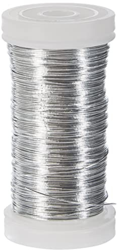 Rayher 2400121 Blumendraht, platin, 0,35 mm ø, Spule 100 m, Material Eisen, nickelfrei, Basteldraht, Wickeldraht, silber
