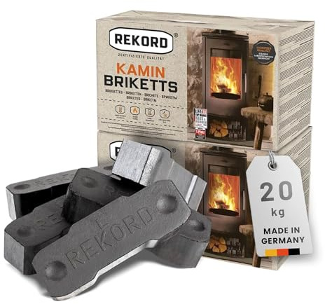 Rekord® Braunkohlebriketts 20 kg (2x10 kg Paket) – Kaminbriketts mit hohem Heizwert & Langer Brenndauer – Qualitäts–Braunkohle für Kamine & Dauerbrandöfen – Gluthalter Briketts Made in Germany