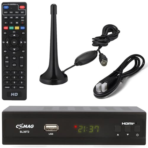 netshop 25 Comag SL30 DVB-T2 Receiver + aktive Zimmerantenne HDMI Kabel, HDTV für frei Empfangbare DVB-T2 Sender mit USB TV Aufnahme (PVR Ready)
