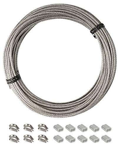 YEYIT 10M Drahtseil Edelstahl Stahlseil Gardinenseil 2mm PVC-Ummantelt | Aluminiumhülsen Alu Klemme 2mm | Drahtseil Kauschen 2 mm