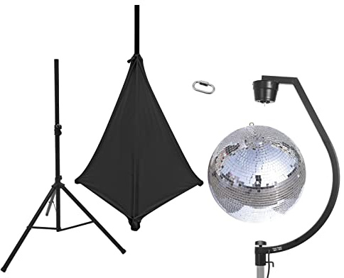 EUROLITE Set Spiegelkugel 50cm mit Stativ und Segel schwarz | Spiegelkugel inkl. Stativhalterung mit Motor, Stativsegel und Boxenhochständer