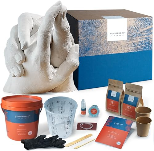 Wunderwerk Handabdruck Set für Paare - Geschenke für Frauen und Männer zu Weihnachten Verlobung Hochzeit - Hände Gipsabdruck mit Alginat-Abformmasse Handabdruckset für sie/ihn
