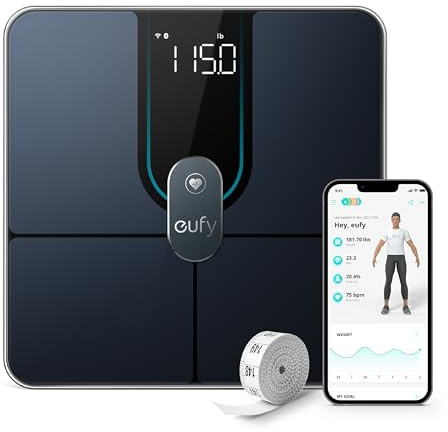 eufy Personenwaage, Smart Scale P2 Pro, Digitale Körperfettwaage WLAN/Bluetooth, 16 Messwerte inkl. Gewicht, Herzfrequenz, Körperfett, BMI, Muskel-/Knochenmasse (Schwarz)