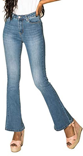 Nina Carter P079 Damen Jeanshosen Flared Bootcut Zip Used Look Ausgestellte Jeans Schlaghosen
