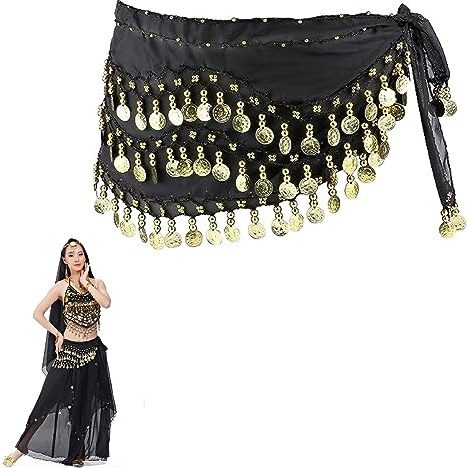 Bavooty Damen Bauchtanz Gürtel, Münztuch, Chiffon Hüfttuch, Münzen Gürtel Röcke, Kostüm Rock für Lateinamerikanische Tänze, Schwarz