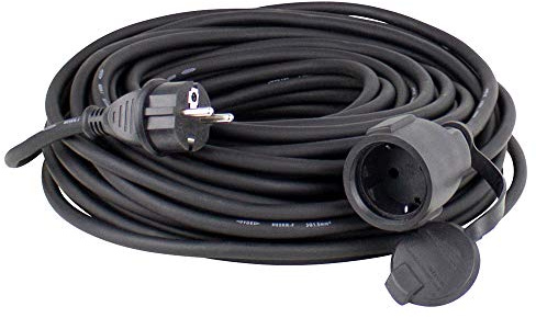 as - Schwabe Gummi-Verlängerungsleitung, 25 m H05RR-F 3G1,5 Kabel mit Schutzkontaktstecker und Schutzkontaktkupplung inkl. Schutzkappe, Verlängerungskabel 230V, 16A, IP44, Schwarz, 60364