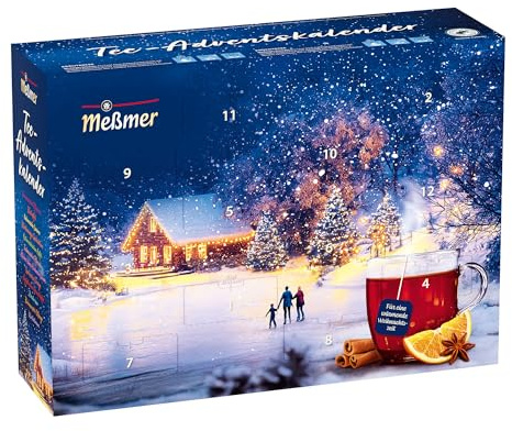 Meßmer Tee-Adventskalender 48 Beutel in 24 Sorten | Stimmungsvolles Design zum Aufstellen | Weihnachtskalender ideal als Geschenk | Früchtetee & Kräutertee