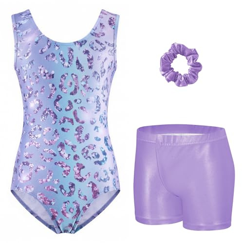 Arshiner Mädchen Gymnastik Trikot Kinder Ärmellos Dreiteilig Gymnastikanzug | Turnbody Gedruckt,Gymnastik Outfit,Training Turnanzug,Turn-Leotard,Gymnastikbody Set,Tanzbekleidung,Dancewear,3-12 Jahre