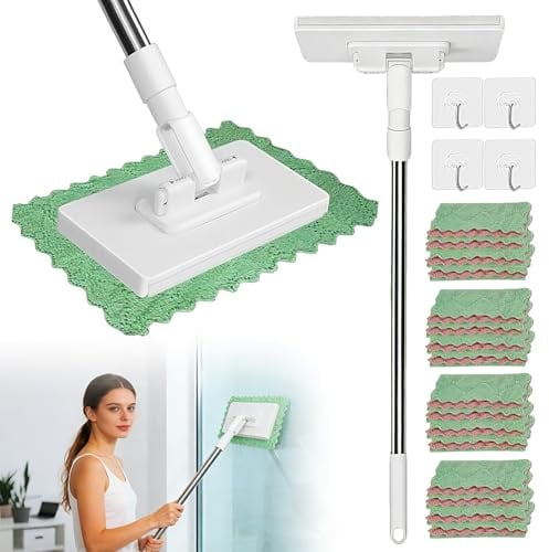 Wischmopp Mit Druck-Klemm-System, Snap Grip Mini Mop mit 20 wiederverwendbaren Mikrofasertüchern und 4 Wandhaken, Wischer Mop Ohne Händewaschen, Lazy Bodenwischer Für Badezimmer, Küche