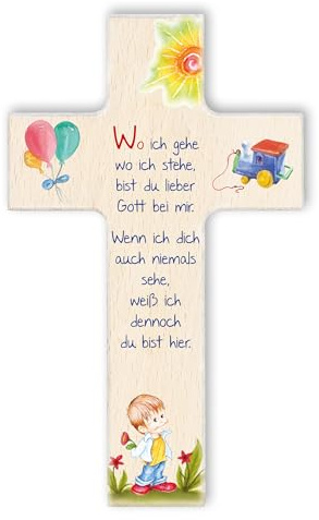 Fritz Cox Kinderkreuz 'Wo ich gehe, wo ich stehe' Junge 15cm natur