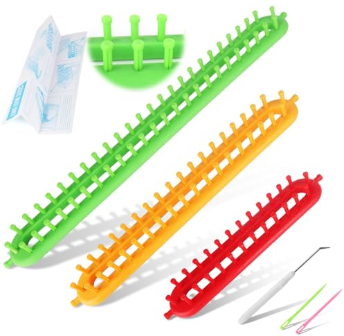 Katech Strickrahmen, 3 Kammzahn Knitting Loom Set mit Haken und Wolle Nadel, Lange Strickrahmen für Socken Mützen Schals Pullis, Klassischen Strickliesel