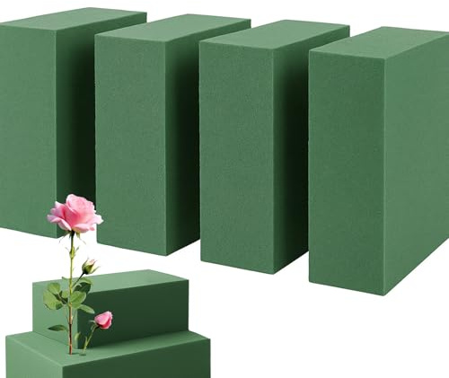Steckschaum für Blumen 14x8x4cm,4er Blumensteckschaum Selbst Schneidbar, Nasssteckschaum Hohe Saugkraft für Frischblumen Kunstblumen, DIY Hochzeit Floristik Basteln Feiern