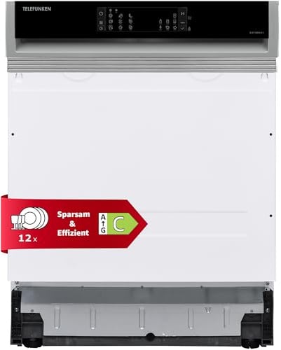 Telefunken Geschirrspüler teilintegriert | Einbauspülmaschine 60 cm | 12 Maßgedecke | 9 Programme | AquaStop - Schutz vor Wasserschäden | Auto-Door | leise 44 dB | inkl. Besteckkorb | G-ET-6014-C-I